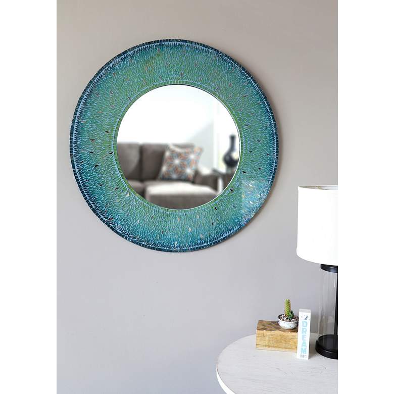 Kenroy Home Seashore Teal 34&quot; Round Wall Mirror