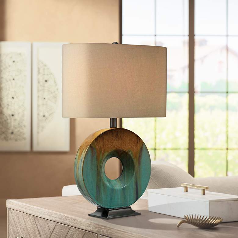 Image 1 Kenroy Home Sesame Teal Ceramic Glaze Table Lamp