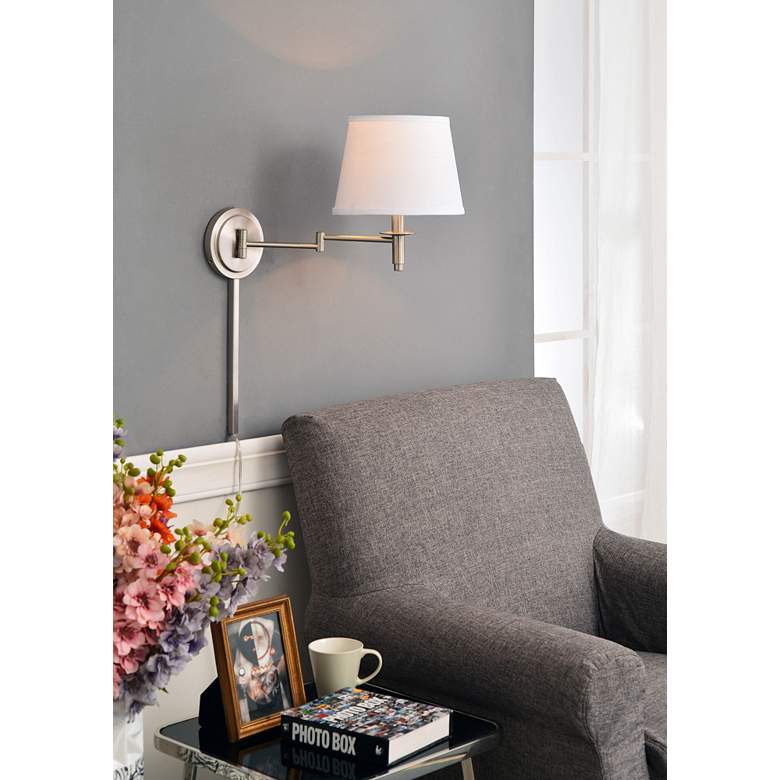 Image 5 Kenroy Home Sheppard Brushed Steel Plug-In Swing Arm Wall Lamp more views