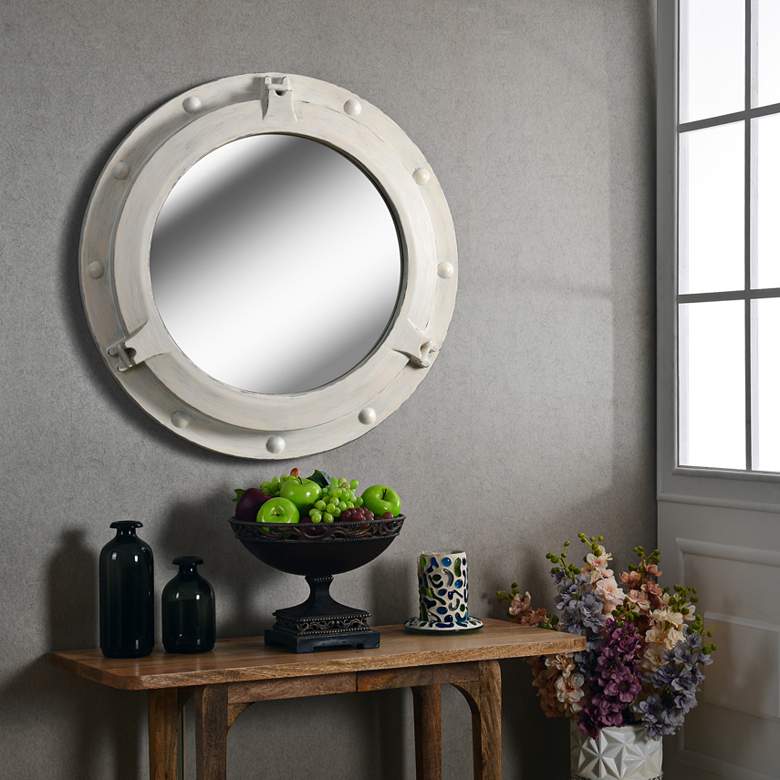 Kenroy Home Starboard Distressed White 34 inch Round Wall Mirror more views