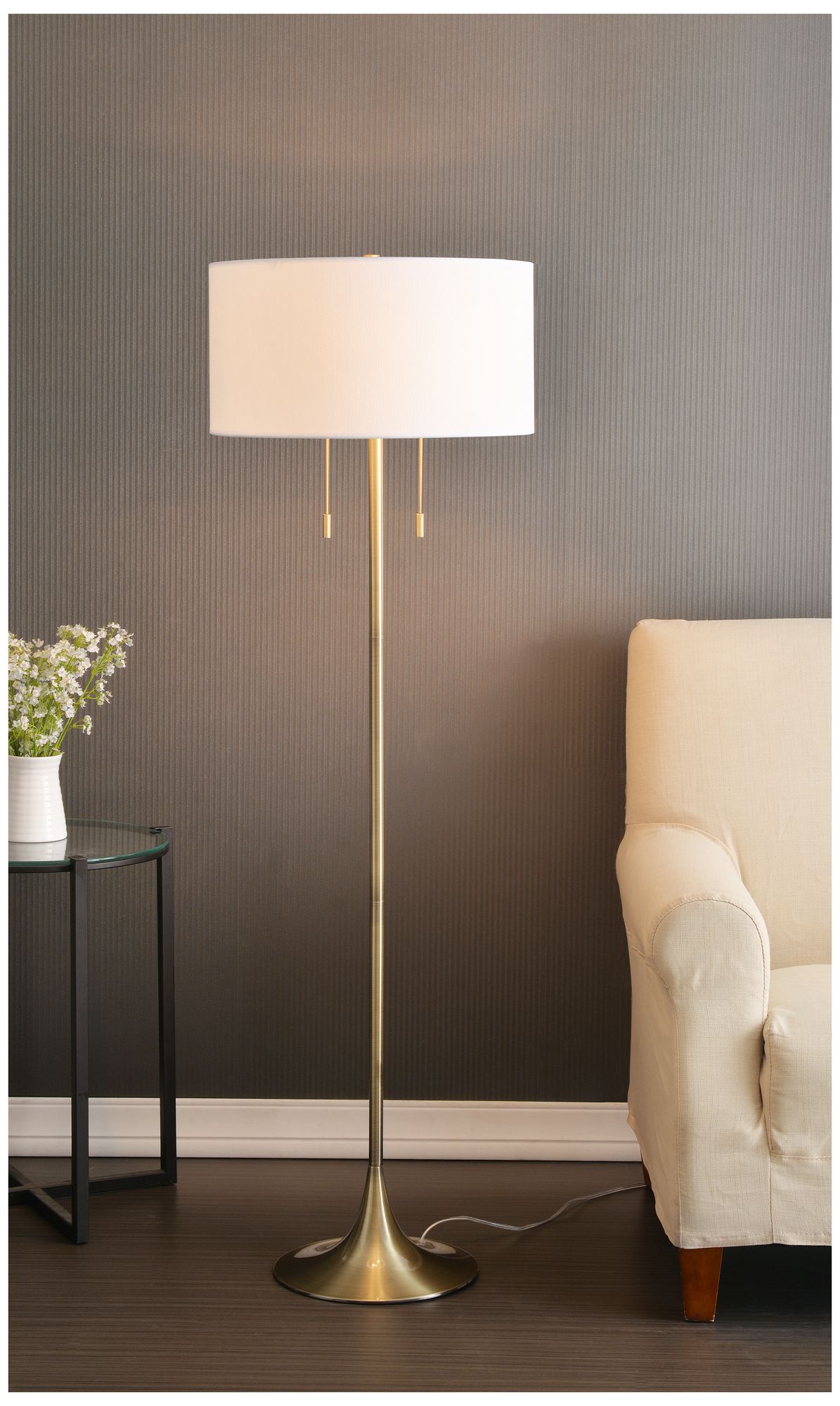 Kenroy Home Stowe 61" High Antique Brass Pull Chain Floor Lamp