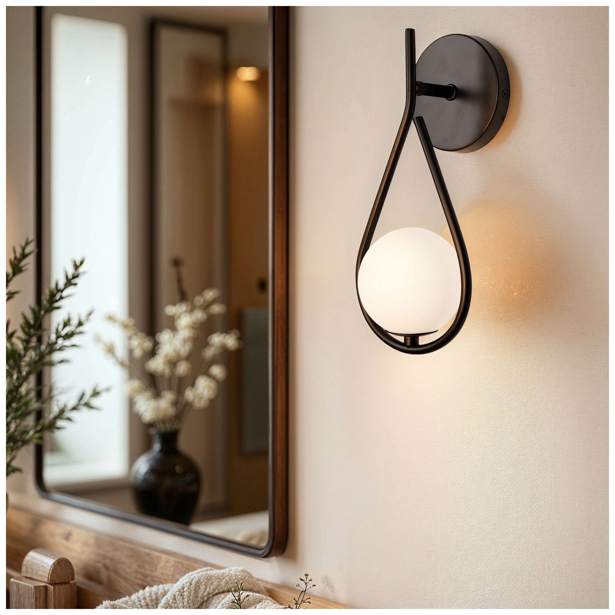 Kenroy Home Teardrop 12" High Modern Black Finish Wall Sconce