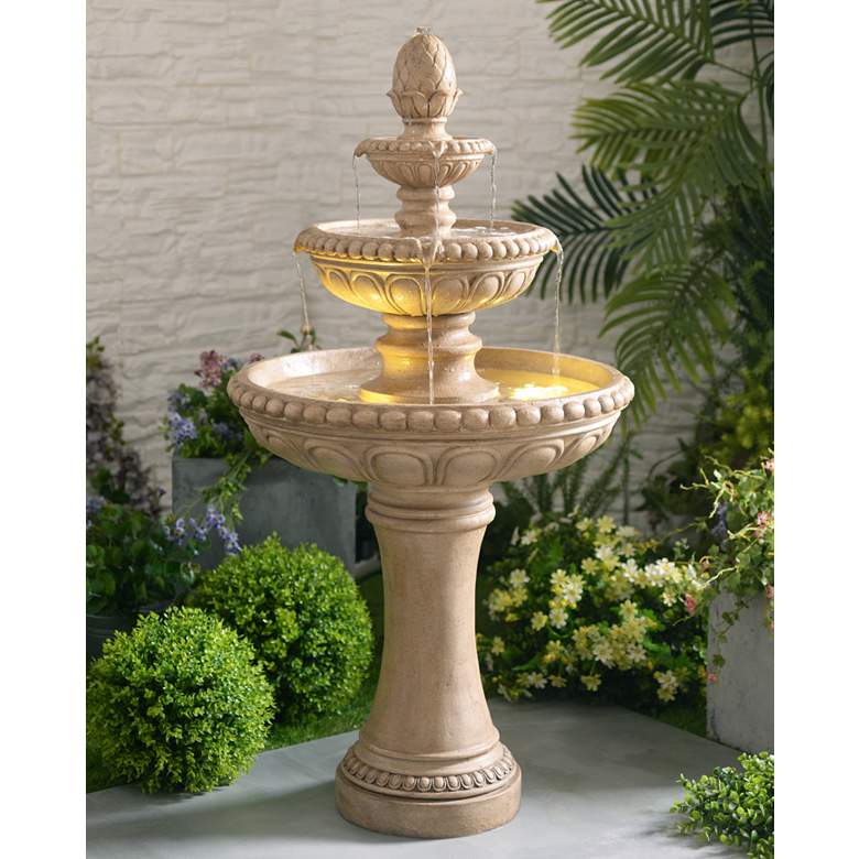 Image 1 Kenroy Home Tucson 46 inchH Sandstone 3-Tier LED Floor Fountain