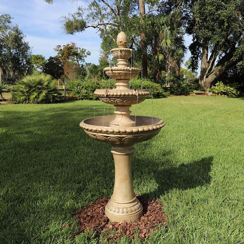 Image 1 Kenroy Home Tucson 65 inchH Sandstone 4-Tier LED Floor Fountain