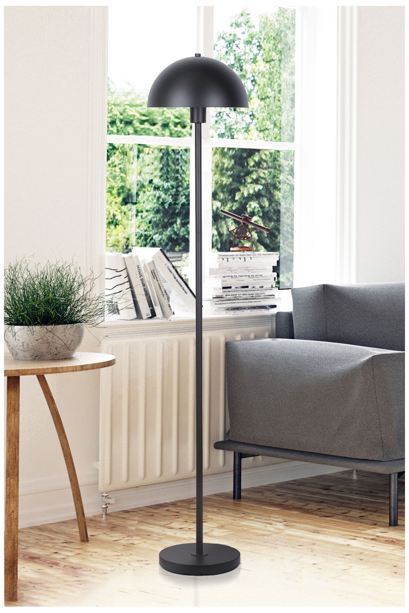 Kenroy Home Vega 56" High Black Finish Dome Shade Floor Lamp