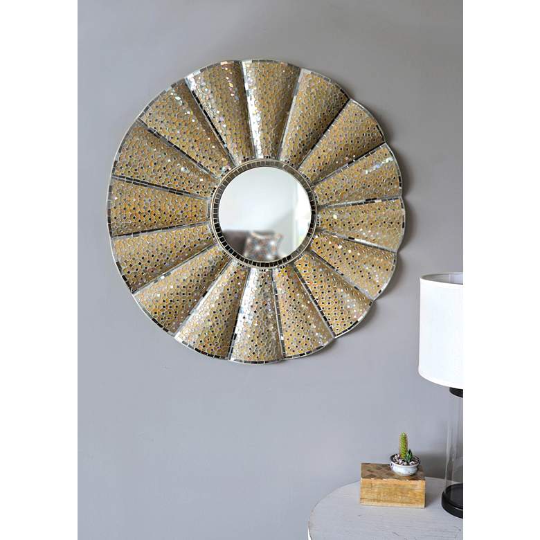 Image 1 Kenroy Home Waverly Cream and Yellow 34 inch Round Wall Mirror