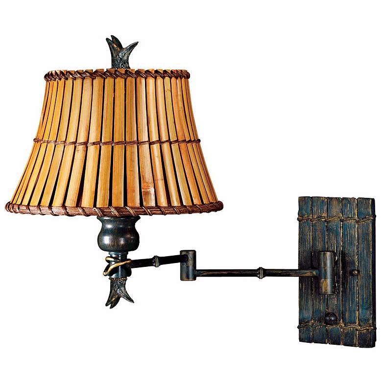 Image 1 Kenroy Kwai Bamboo Shade Plug-In Swing Arm Wall Lamp