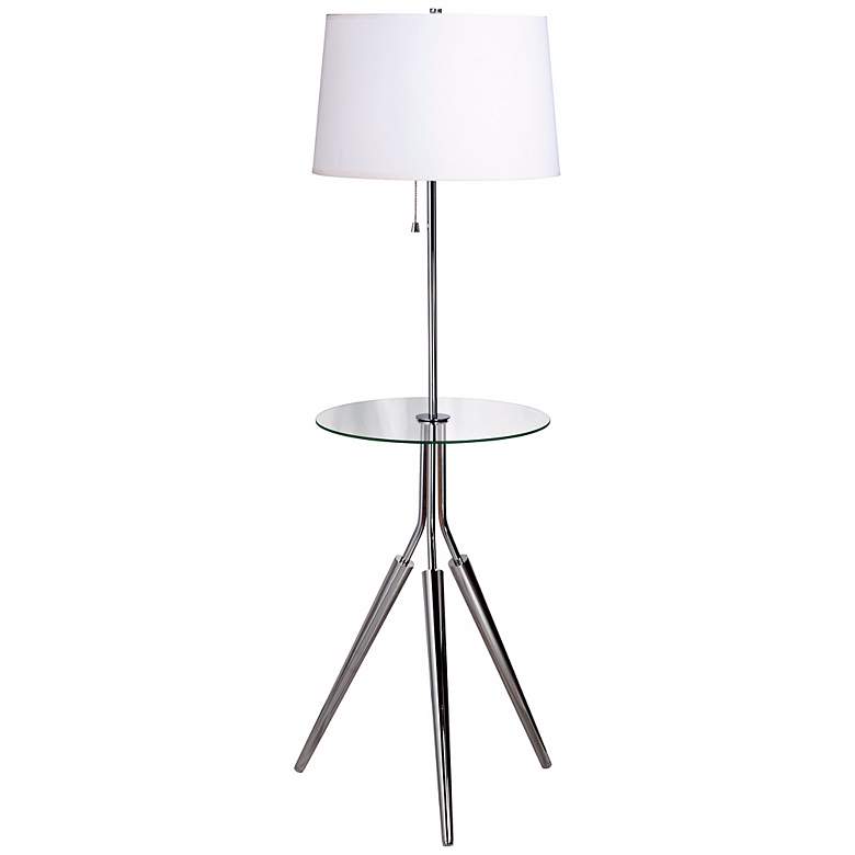 Image 1 Kenroy Rosie Chrome Finish Glass Tray Table Floor Lamp