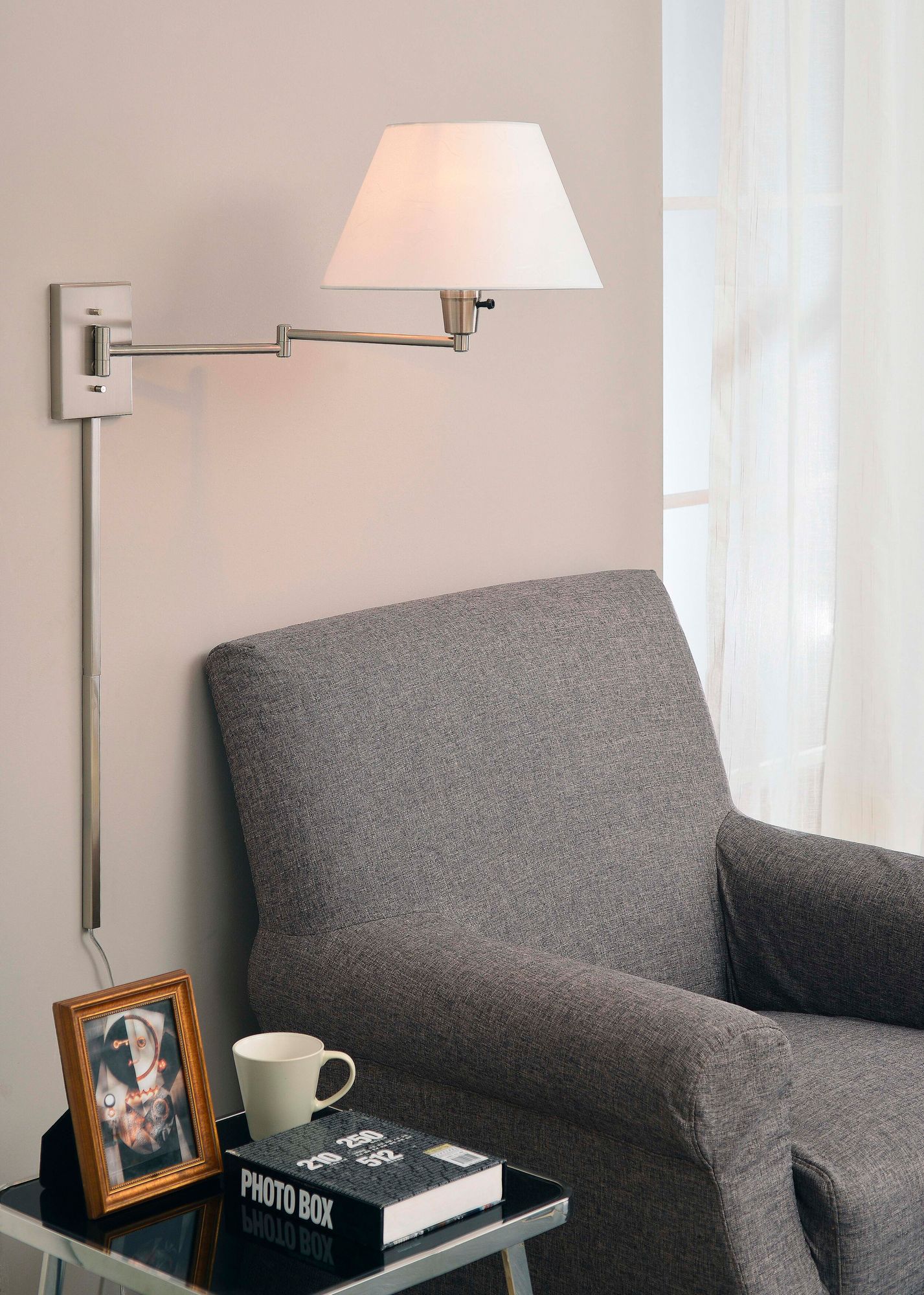 Kenroy Simplicity 16" High Brushed Steel Plug-In Swing Arm Wall Light