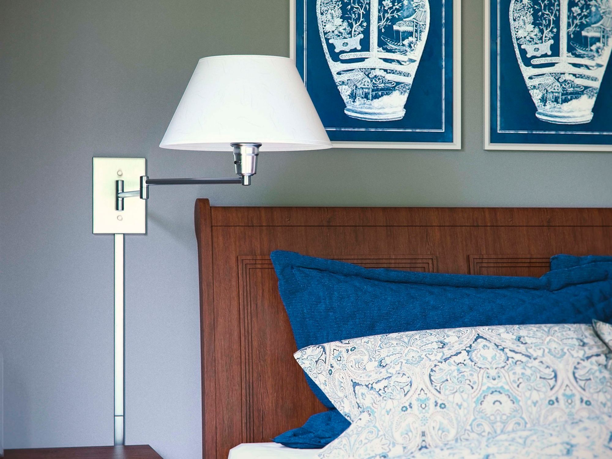 Kenroy Simplicity 16" High Brushed Steel Plug-In Swing Arm Wall Light