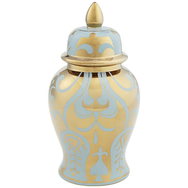 Image 2 Kensigton Hill Whittier Gold and Sage 14 5/8" High Ginger Jar with Lid