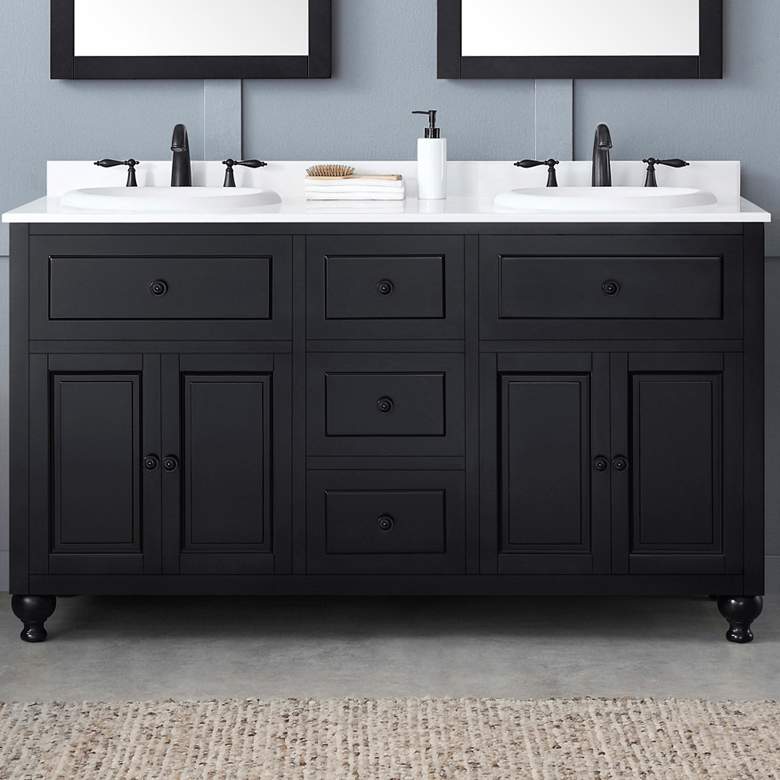 Image 1 Kensington 60" Wide Antique Black 4-Door Double Sink Vanity