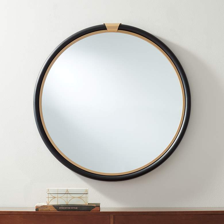 Image 1 Kensington Black and Gold 32" Round Wall Mirror