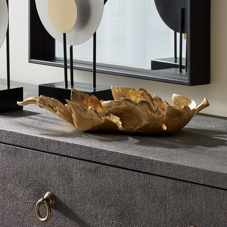 Image 1 Kensington Hill 16 3/4" Wide Shiny Gold Decorative Leaf Tray