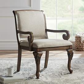 Image1 of Kensington Hill Diana Beige Upholstered Wood Arm Traditional Accent Chair