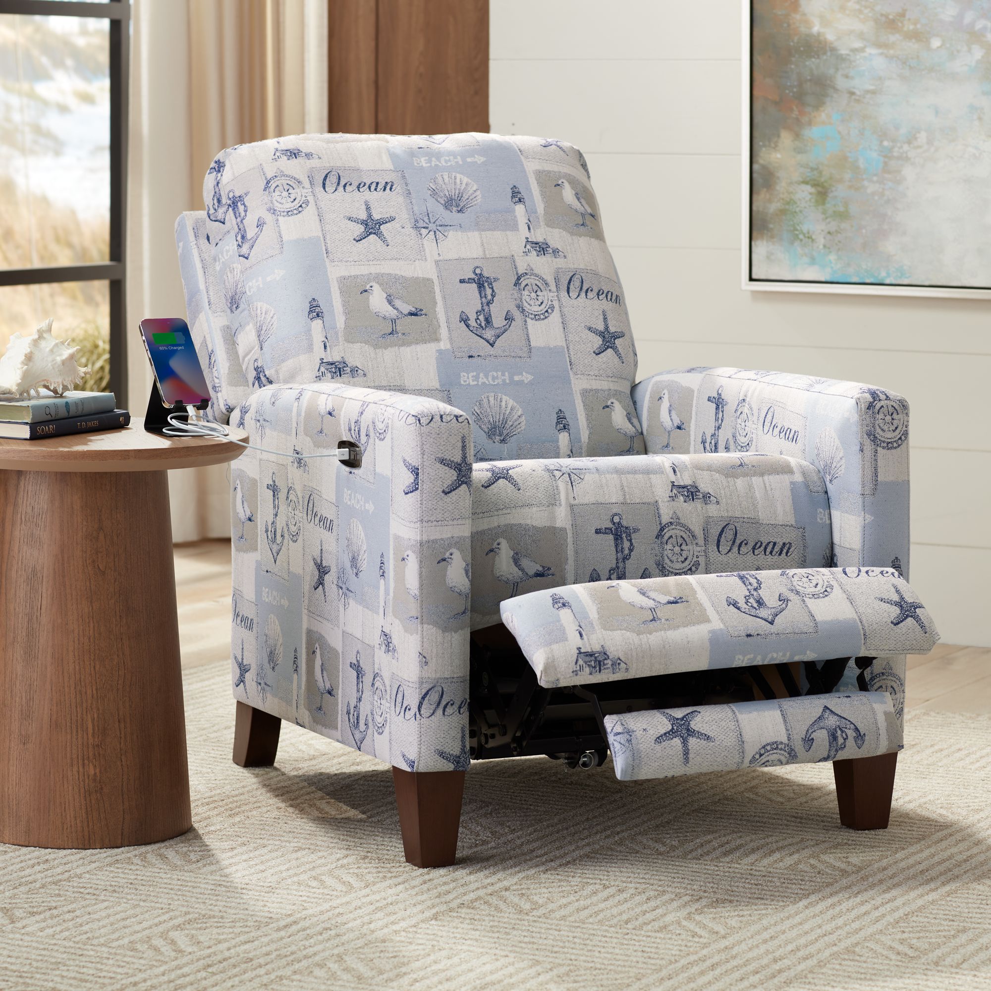 Kensington Hill Gulls Point Sky 27 1/2" Wide Blue 3-Way Power Recliner