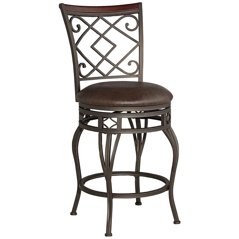 Image 3 Kensington Hill Hartley 25 1/2" Wood and Bronze Swivel Counter Stool