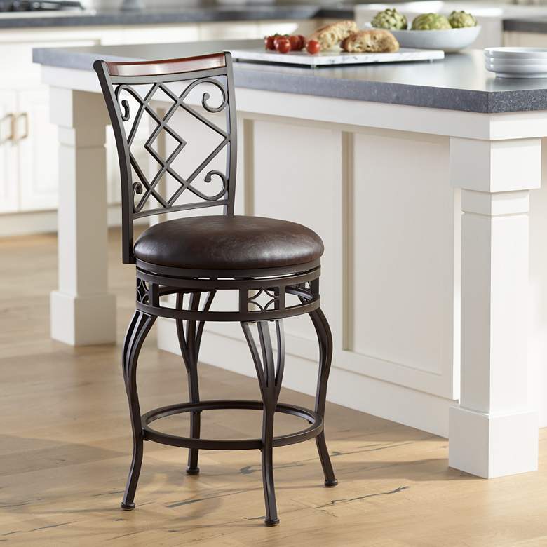 Image 2 Kensington Hill Hartley 25 1/2" Wood and Bronze Swivel Counter Stool