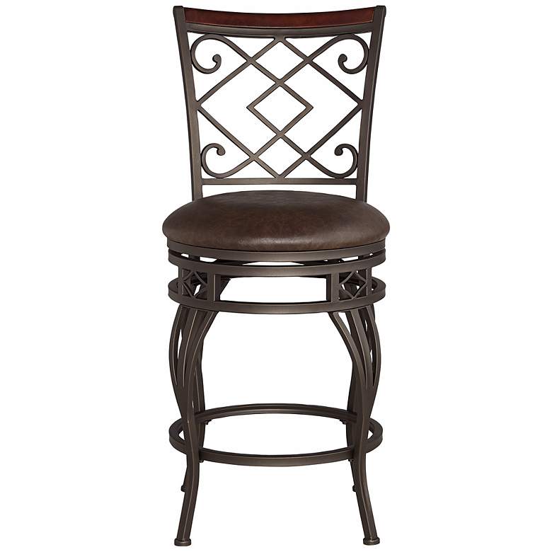 Image 4 Kensington Hill Hartley 25 1/2" Wood and Bronze Swivel Counter Stool more views