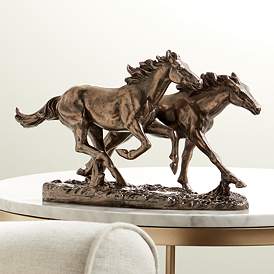 Image2 of Kensington Hill Horses Running Wild 8 1/2" High Golden Bronze Statue