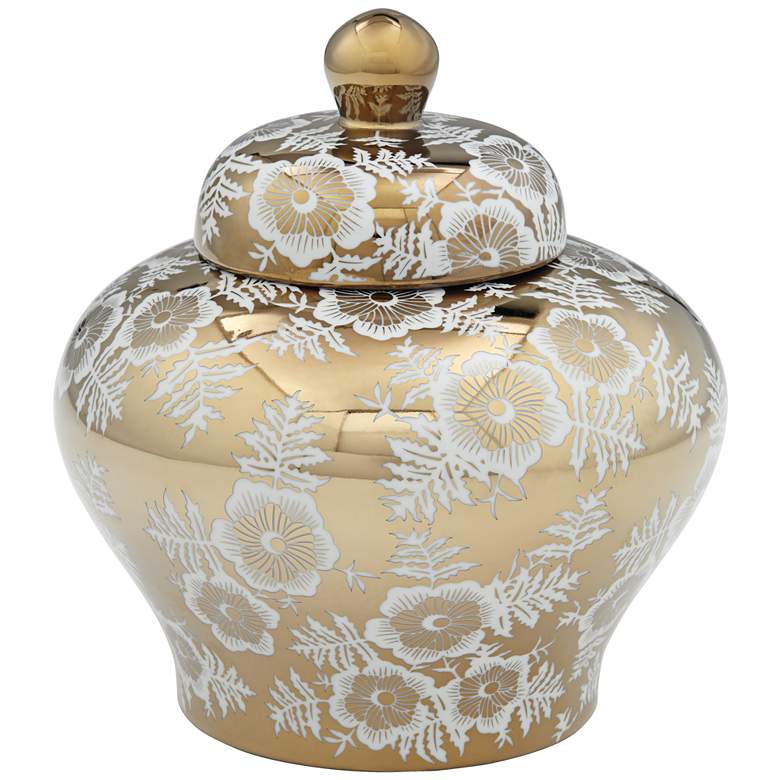 Image 2 Kensington Hill Seabaugh 9 1/2 inch White and Gold Ginger Jar with Lid