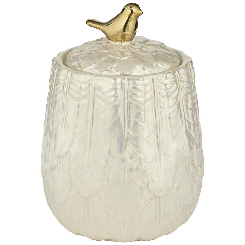 Image 2 Kensington Hill Spar 7 1/2" Pearl White Decorative Jar with Gold Bird