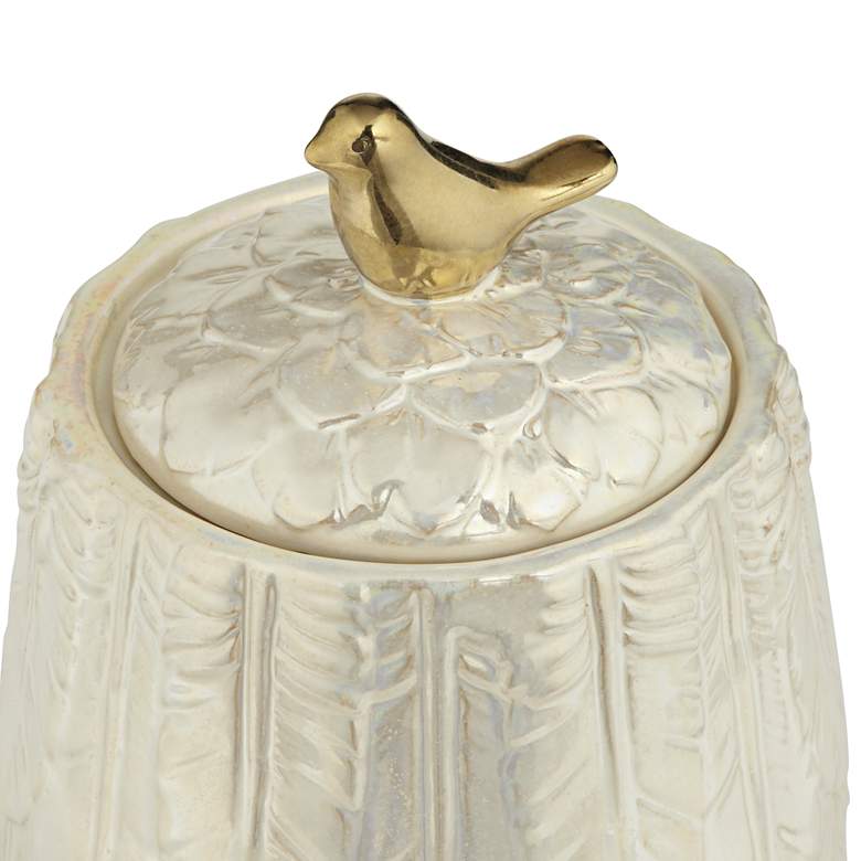 Image 3 Kensington Hill Spar 7 1/2" Pearl White Decorative Jar with Gold Bird more views