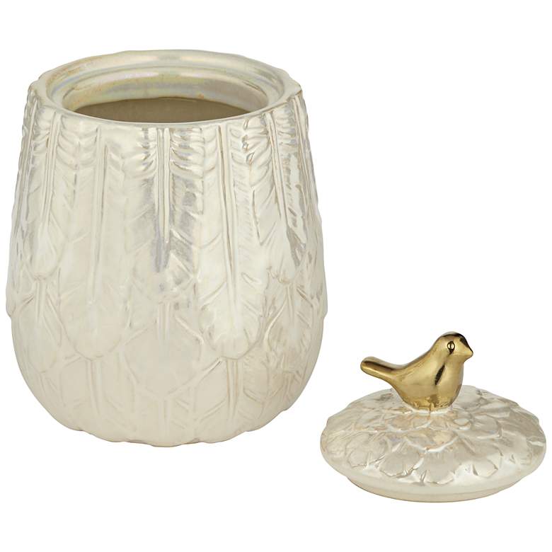 Image 7 Kensington Hill Spar 7 1/2" Pearl White Decorative Jar with Gold Bird more views