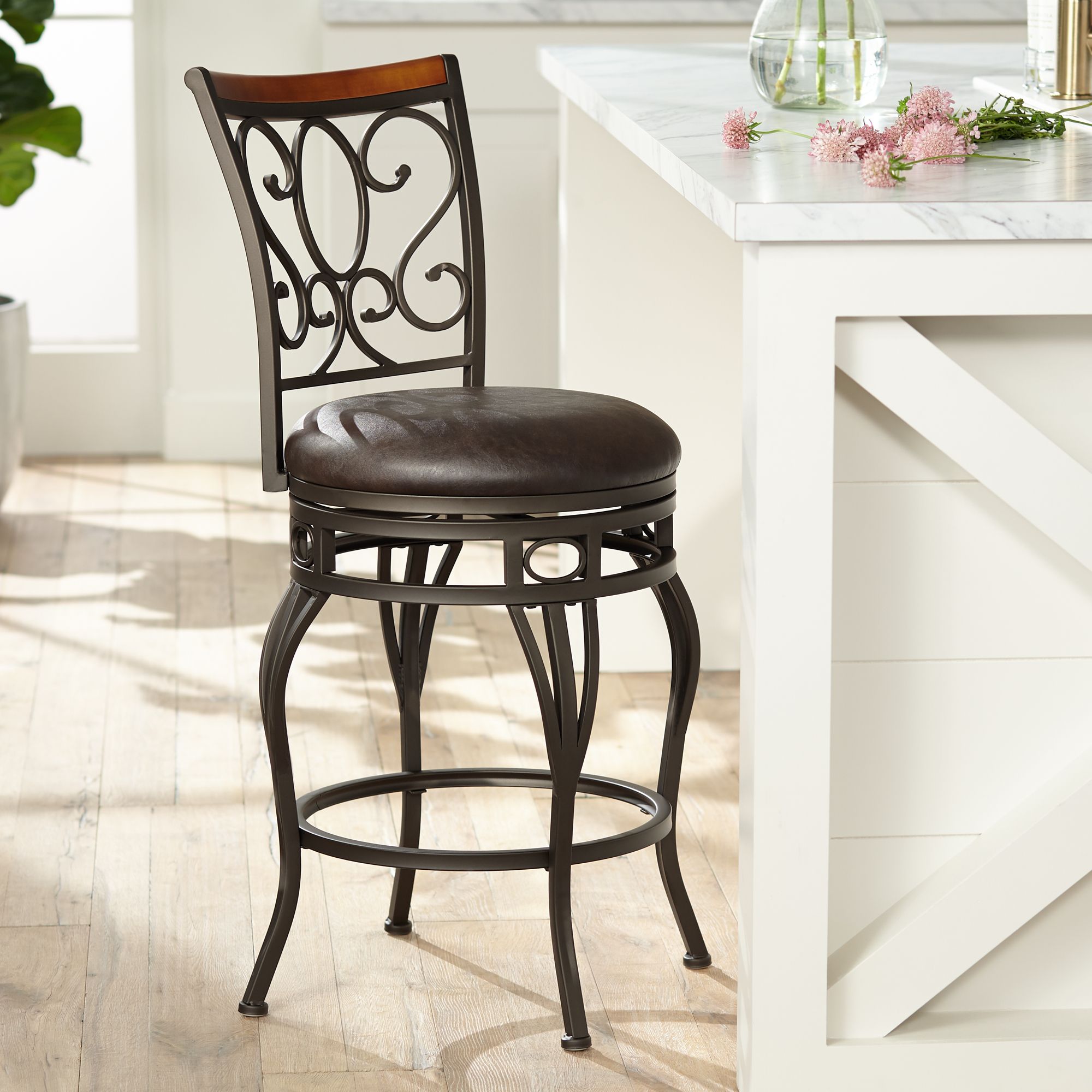 Kensington Hill Trevi 21 3/4"W Scroll Swivel Counter Stool Set of 2