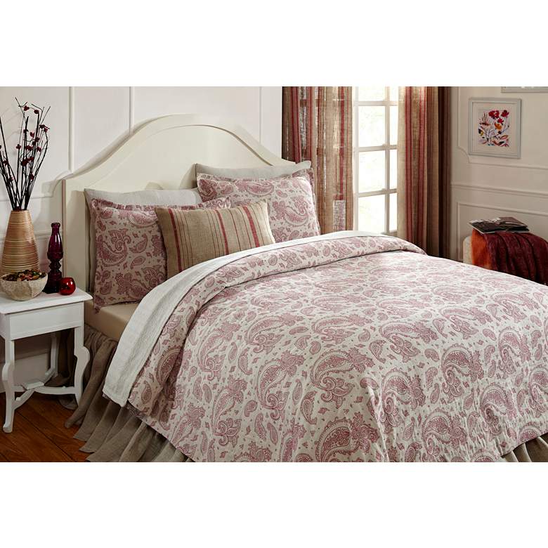 Image 1 Kensington Natural Red Paisley Fabric Queen Coverlet