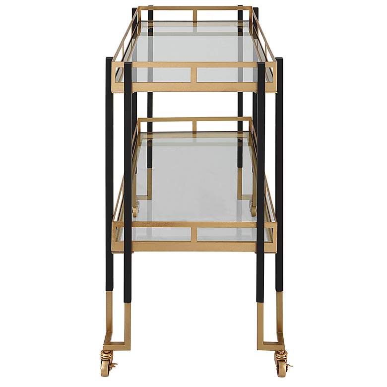 Image 6 Kentmore 33"W Matte Black Gold Leaf 2-Shelf Rolling Bar Cart more views
