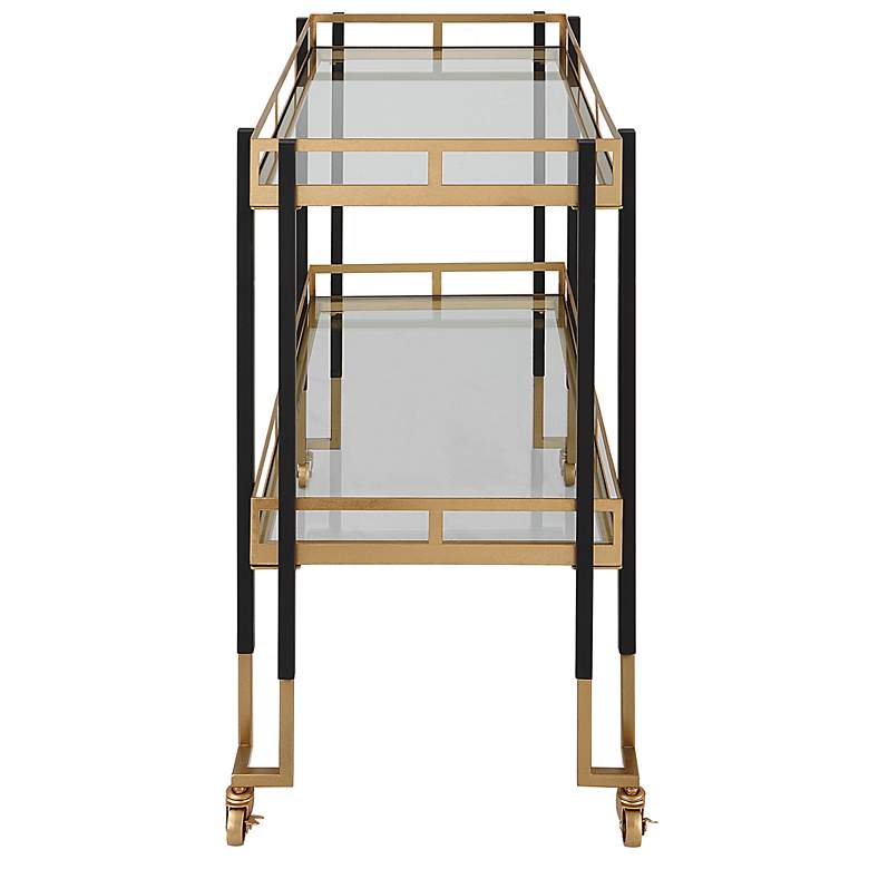 Image 6 Kentmore 33 inchW Matte Black Gold Leaf 2-Shelf Rolling Bar Cart more views