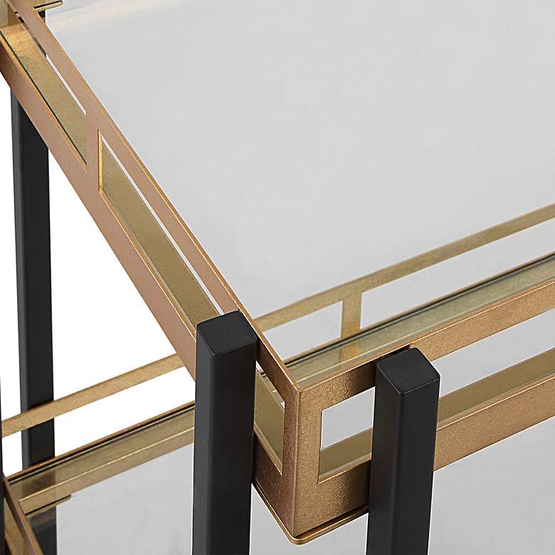 Image 7 Kentmore 33"W Matte Black Gold Leaf 2-Shelf Rolling Bar Cart more views