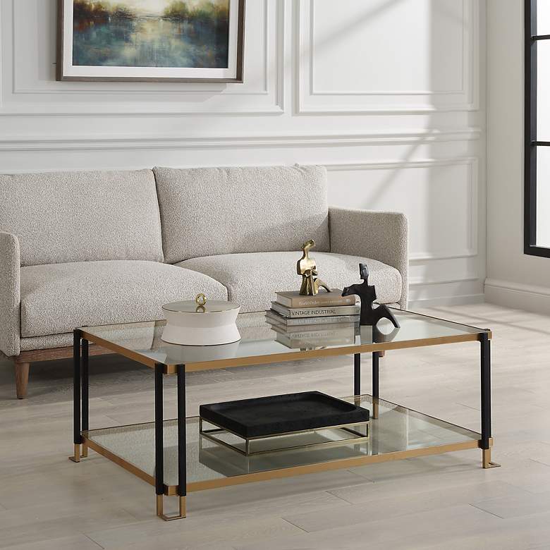 Image 1 Kentmore 48" Wide x 17" High Gold and Black Coffee Table