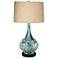 Kenya Blue Green Ceramic Table Lamp w/ Round Black Marble Riser