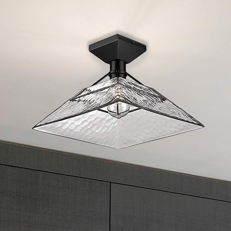 Image 1 Kepler 14" Wide Matte Black 1-Light Semi-Flush With Water Glass