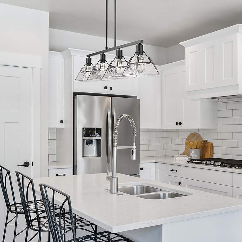Image 7 Kepler 39 3/8" Wide Linear Pendant in Matte Black with Water Glass more views