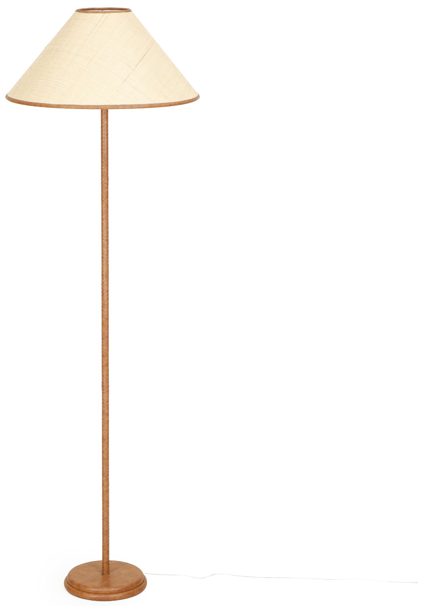 Image 2 Keria Natural Vegan Leather and Raffia Designer Floor Lamp more views
