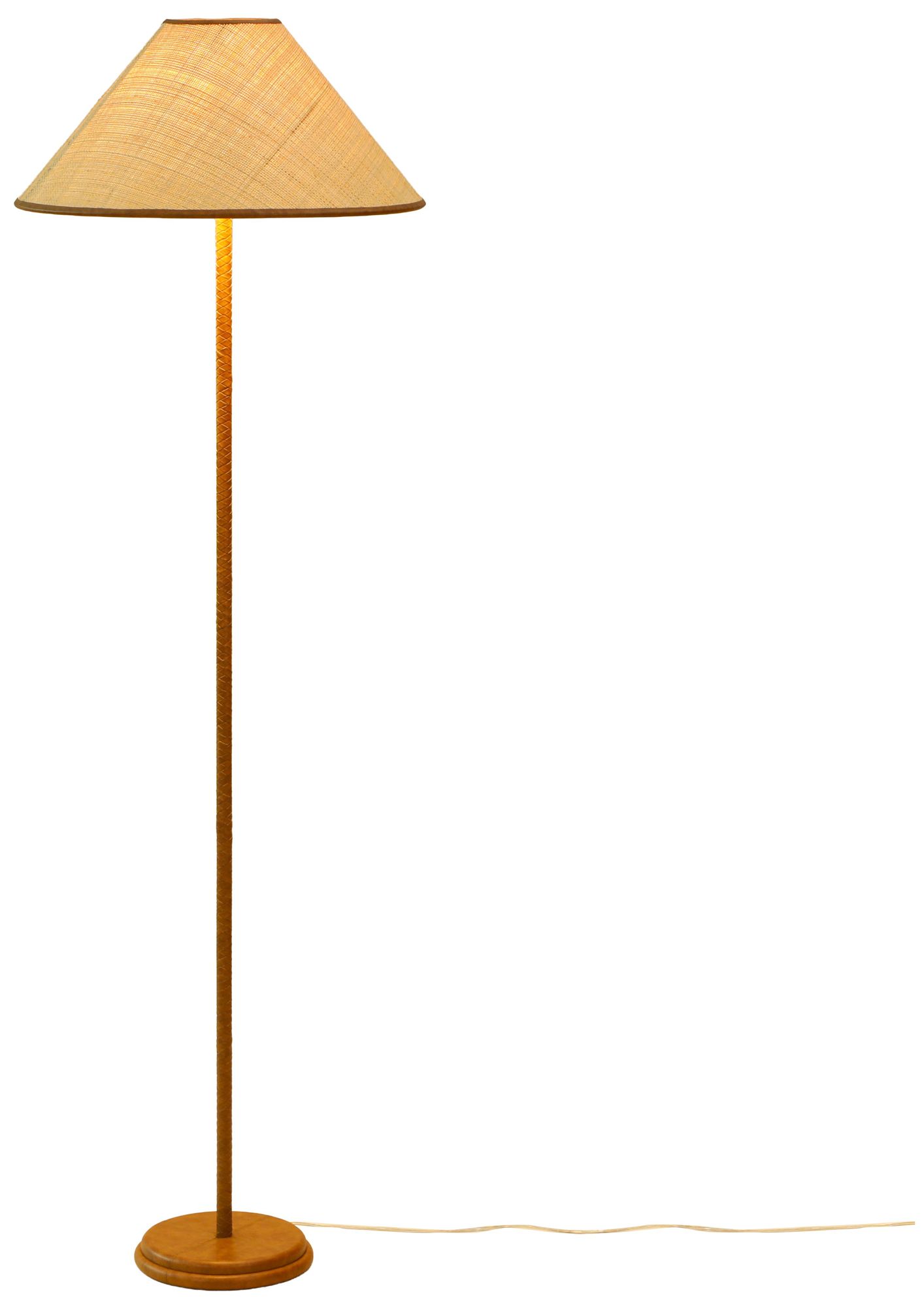 Image 3 Keria Natural Vegan Leather and Raffia Designer Floor Lamp more views