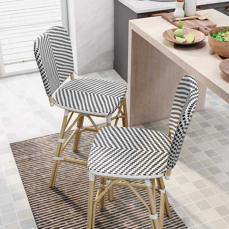 Image 6 Kern 29 3/4" Black White Wicker Patio Bar Chairs Set of 2 more views