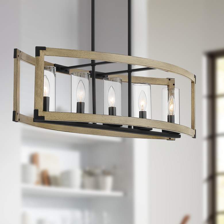 Image 1 Kerr 32 1/4" Wide Gloss Black Wood 5-Light Island Chandelier