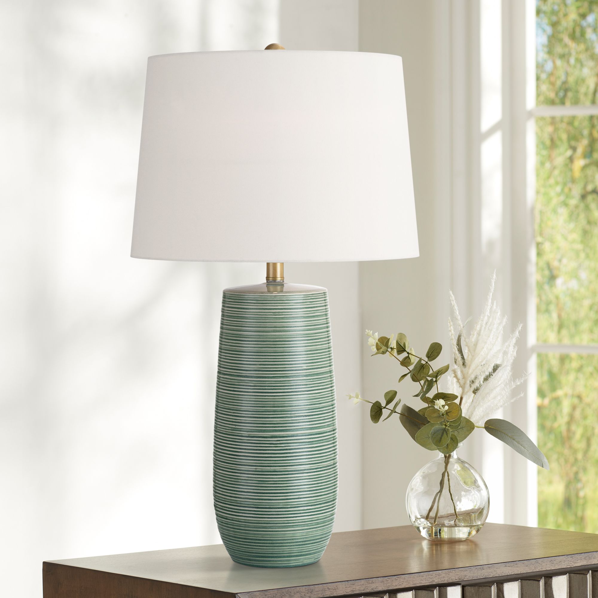 Kerry 28 1/2" High Green Stripes Ceramic Table Lamp Set of 2 in scene