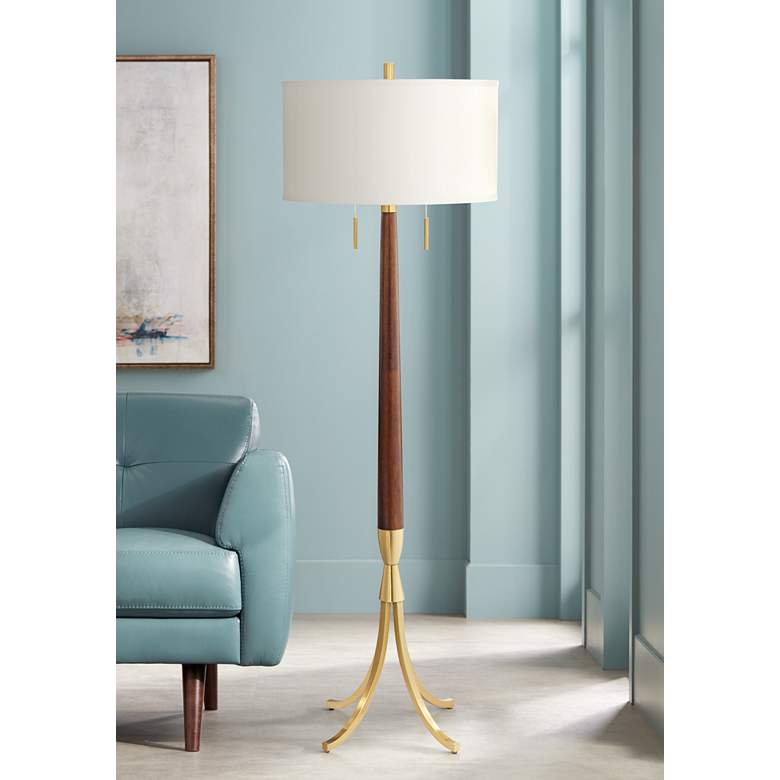 Image 1 Kershaw Dark Walnut Mid-Century Modern Floor Lamp