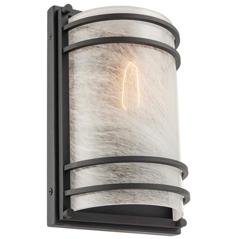 Image 1 Keswick 11" High Black Outdoor Wall Sconce w/ White Swearl Shade