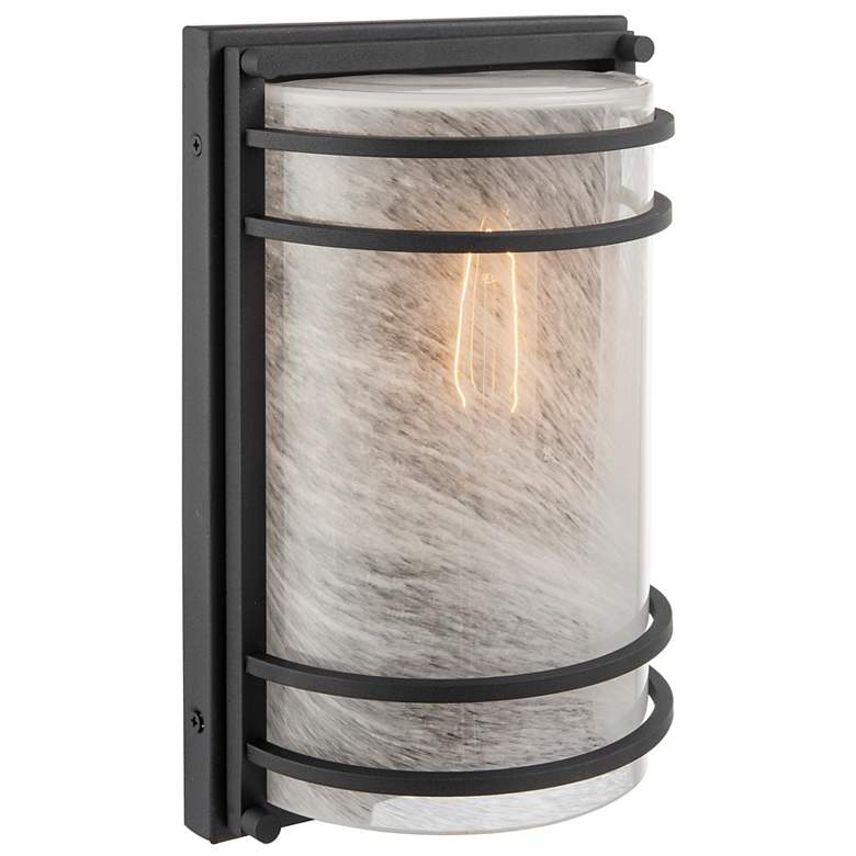 Image 2 Keswick 11" High Black Outdoor Wall Sconce w/ White Swearl Shade more views