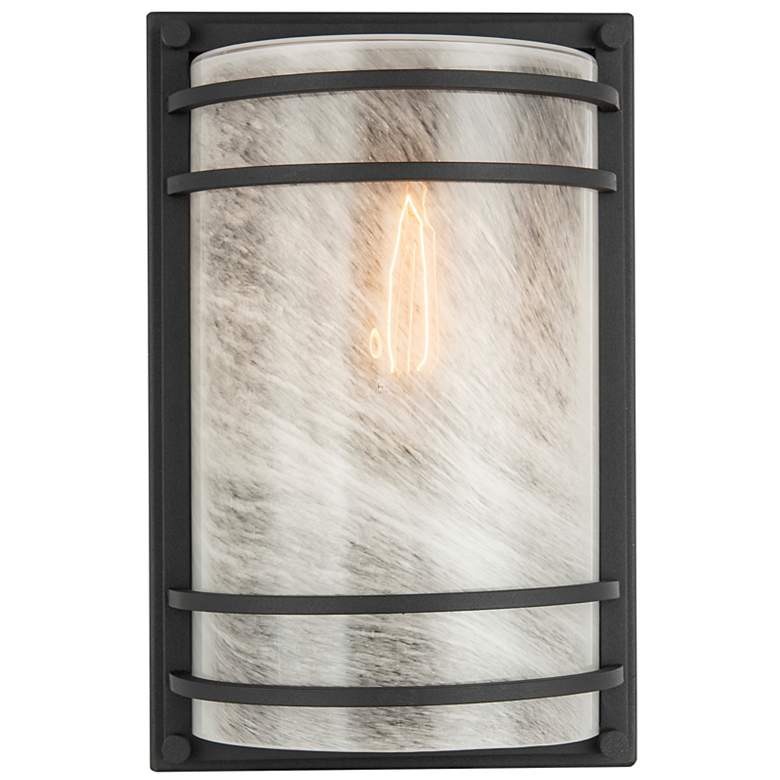 Image 3 Keswick 11" High Black Outdoor Wall Sconce w/ White Swearl Shade more views