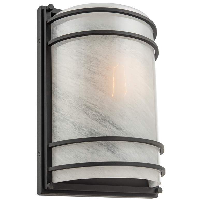 Image 1 Keswick 13" High Black Outdoor Wall Sconce w/ White Swearl Shade