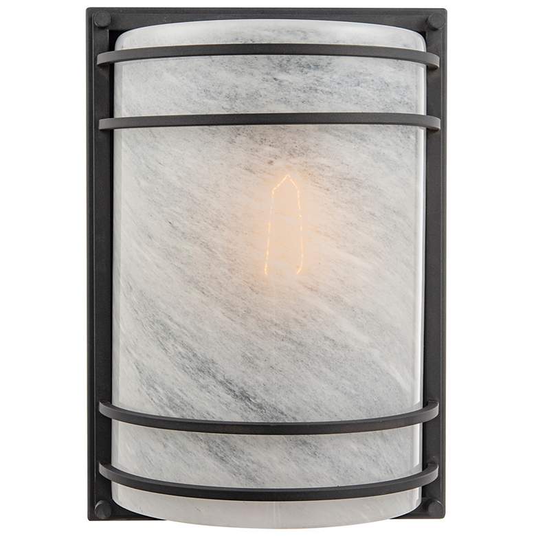 Image 2 Keswick 13" High Black Outdoor Wall Sconce w/ White Swearl Shade more views