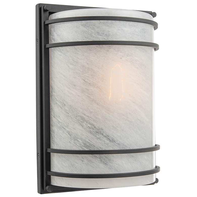 Image 3 Keswick 13" High Black Outdoor Wall Sconce w/ White Swearl Shade more views