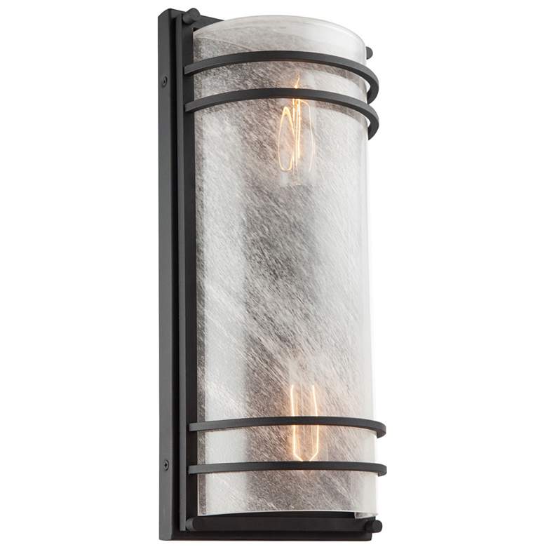 Image 1 Keswick 16.25"H 2-Light Black Outdoor Wall Sconce w/ White Swearl Shade